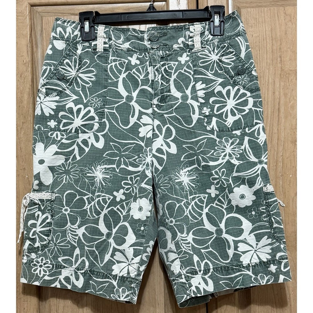 Guess Cargo Shorts Women's Size 14P Floral Leaf Print Utility Pockets Casual